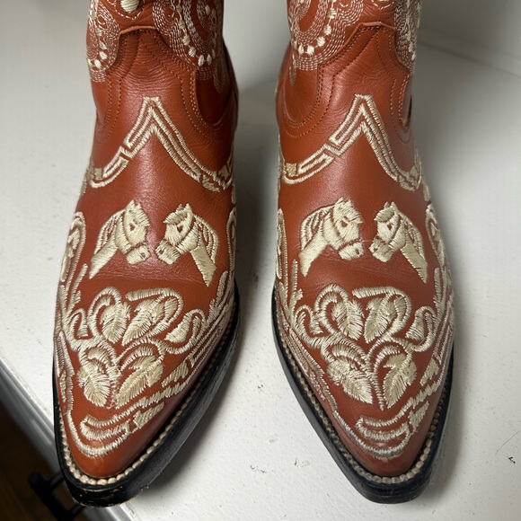 Jhon Davis Western Cowboy Boots Women’s 7 Brown & Cream Embroidered Horse - Picture 2 of 8